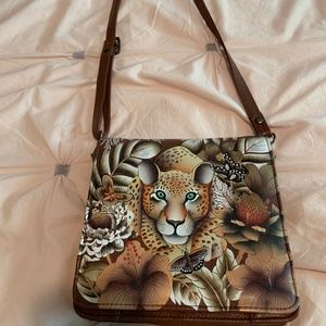 ANUSCHKA SMALL MESSENGER FLAP BAG #669 Cleopatra's Leopard Tan. Orig. pkg.